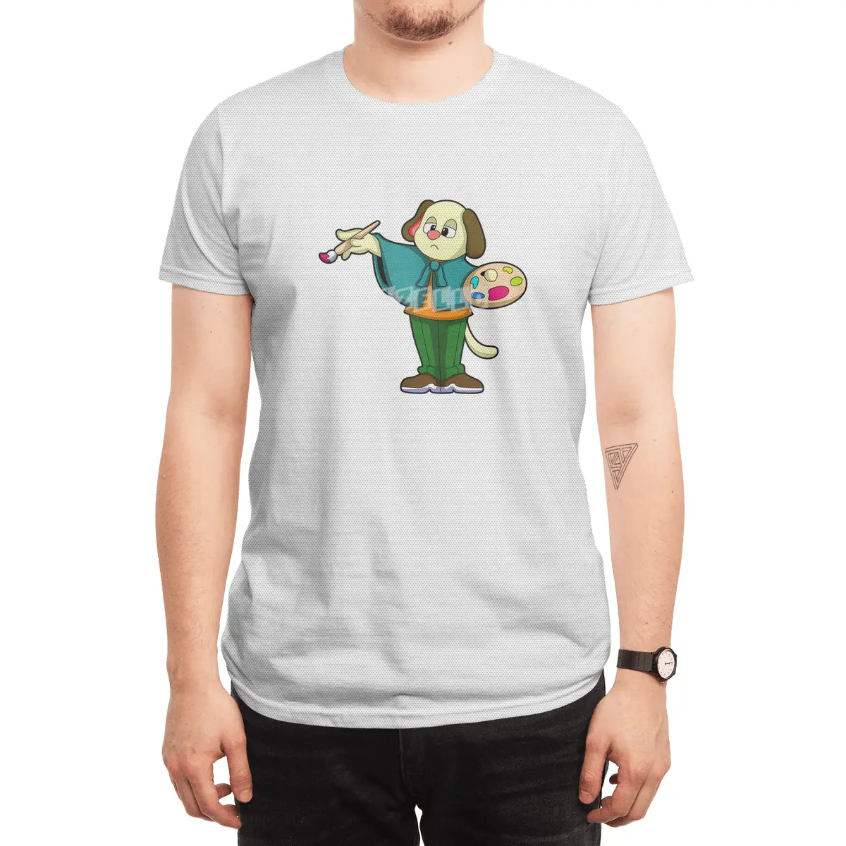 Dog as Painter with Brush & Paint Spor T-Shirt