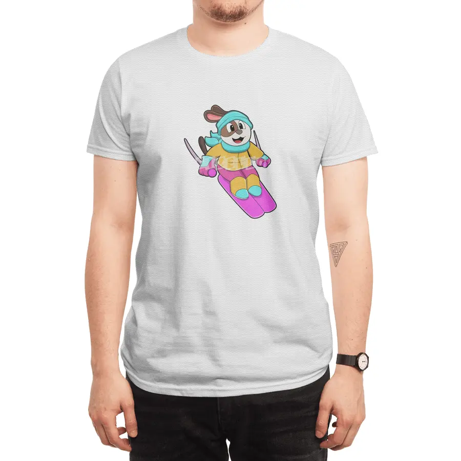 Dog as Skier with Ski & Scarf Spor T-Shirt