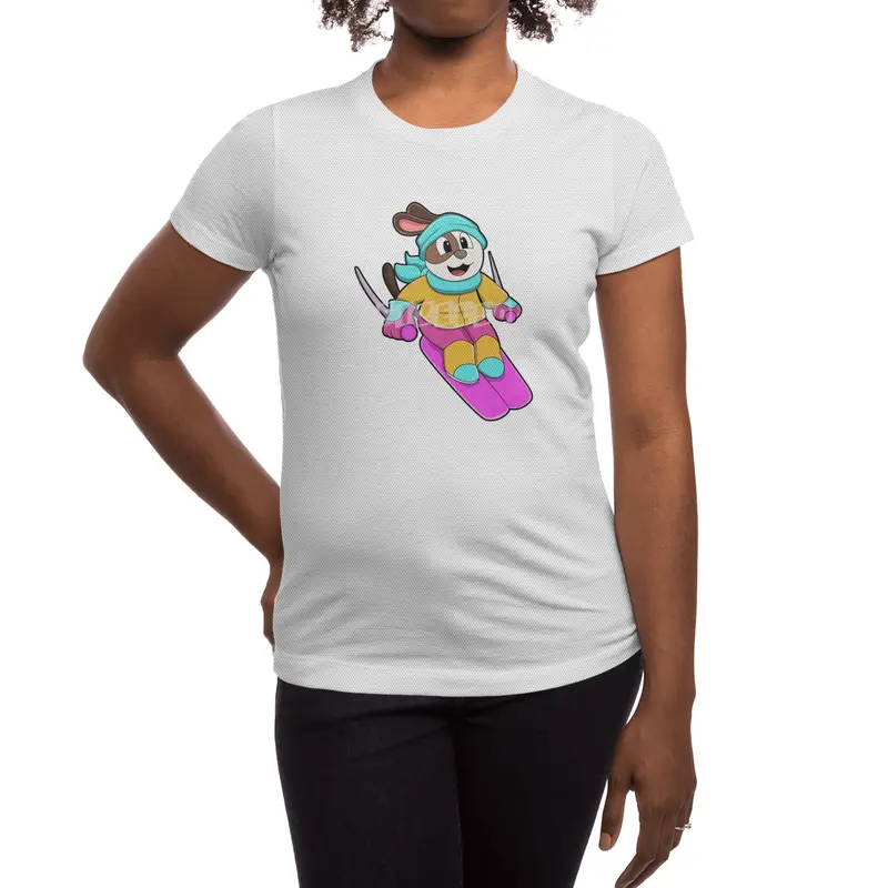 Dog as Skier with Ski & Scarf Spor T-Shirt