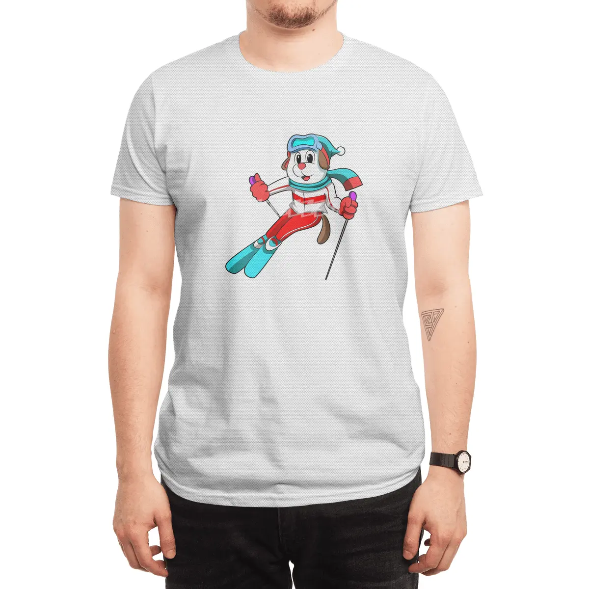 Dog as Skier with Skis Spor T-Shirt