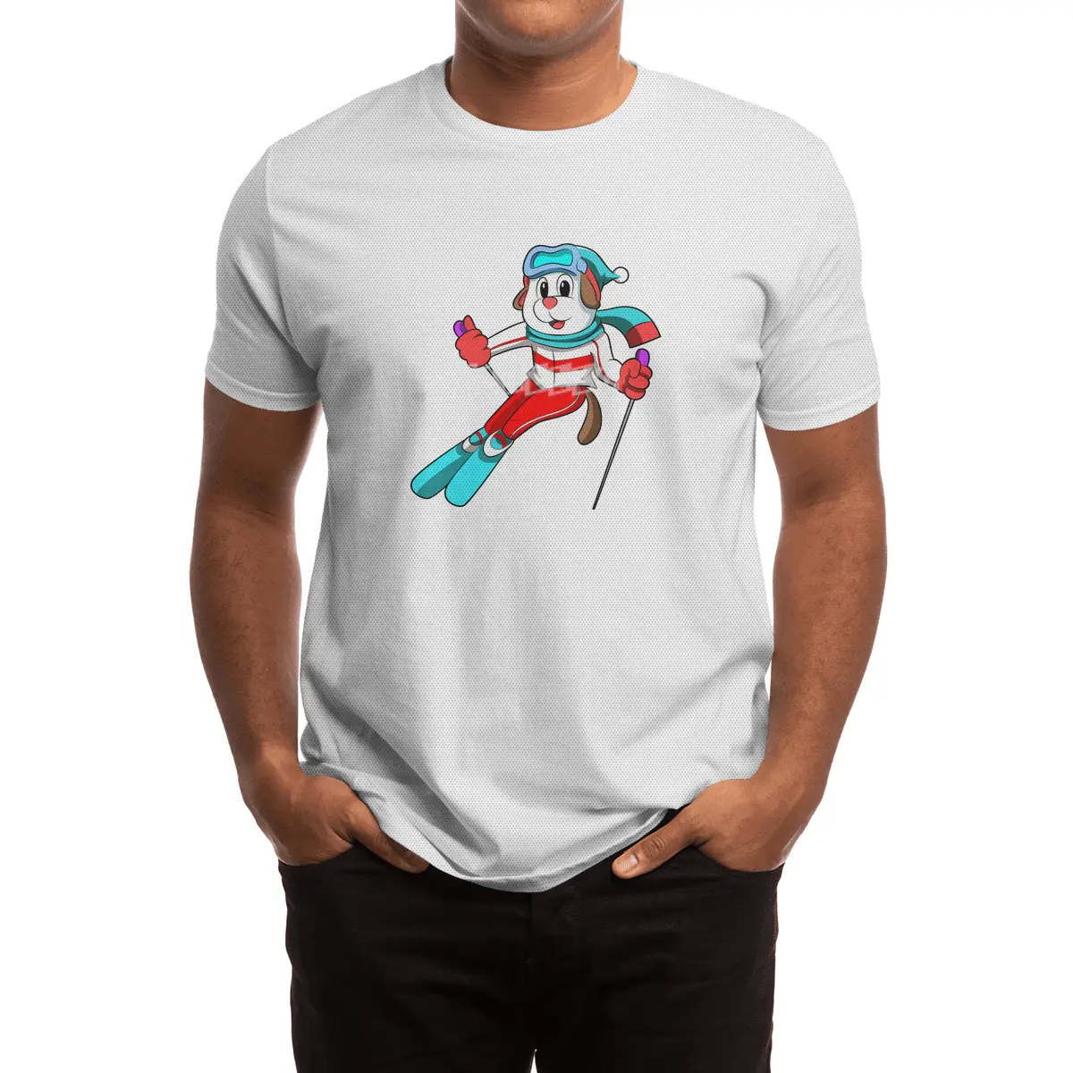 Dog as Skier with Skis Spor T-Shirt