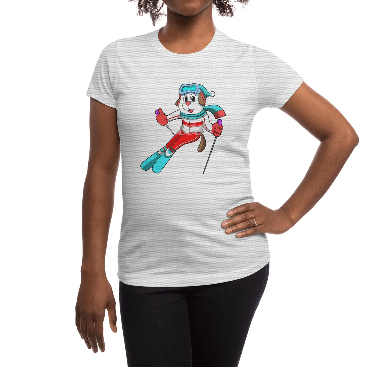 Dog as Skier with Skis Spor T-Shirt