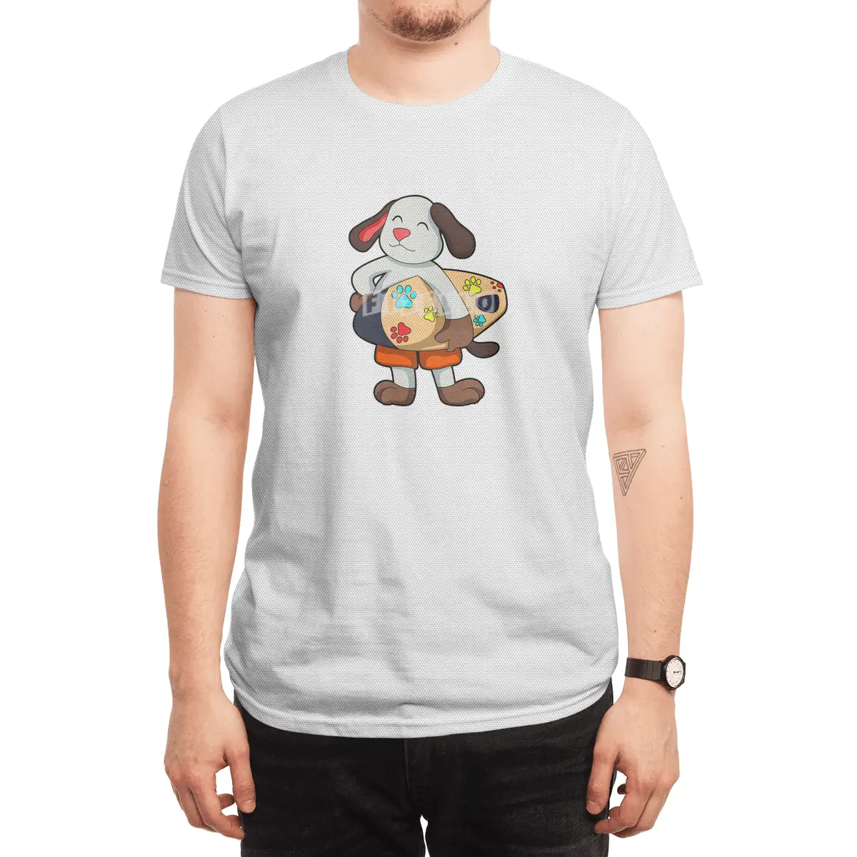 Dog as Surfer with Surfboard Spor T-Shirt