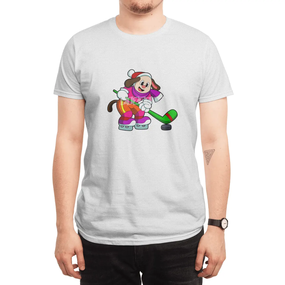 Dog at Ice hockey with Ice hockey stick & Puck Spor T-Shirt