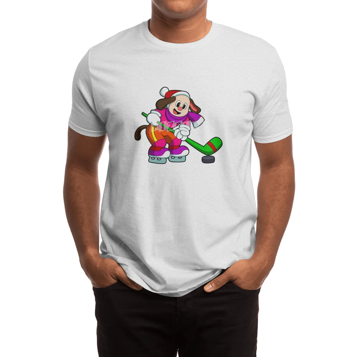 Dog at Ice hockey with Ice hockey stick & Puck Spor T-Shirt