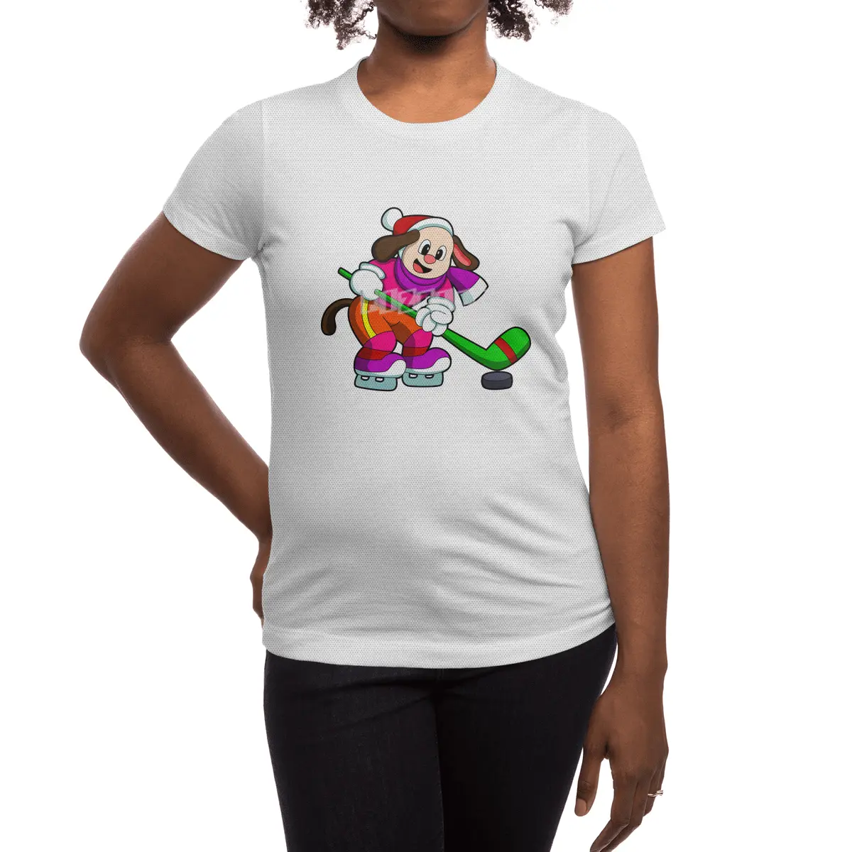 Dog at Ice hockey with Ice hockey stick & Puck Spor T-Shirt