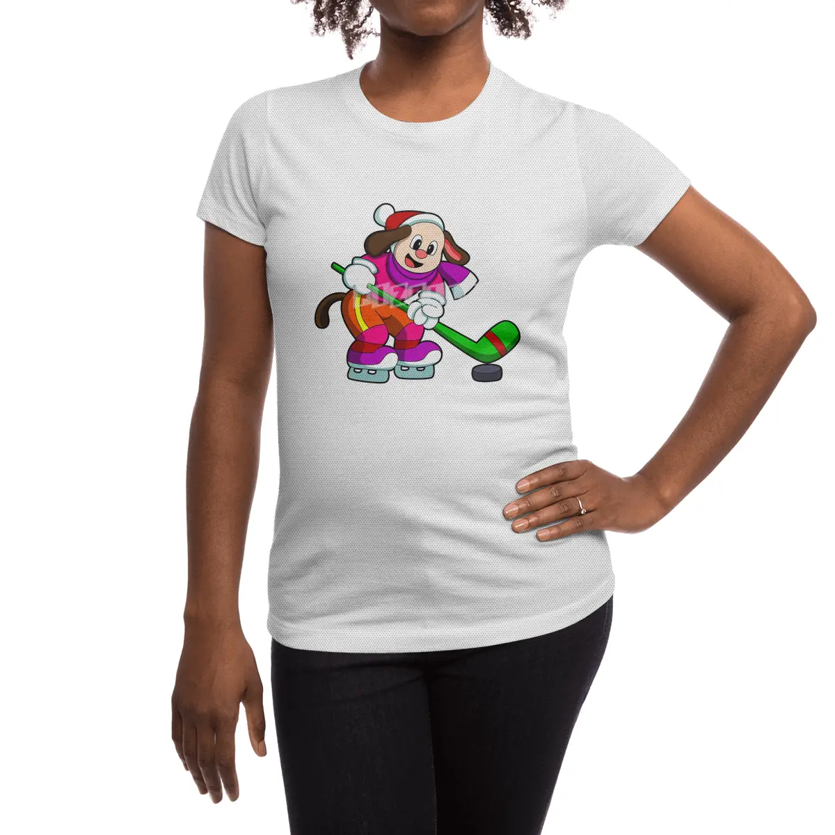 Dog at Ice hockey with Ice hockey stick & Puck Spor T-Shirt