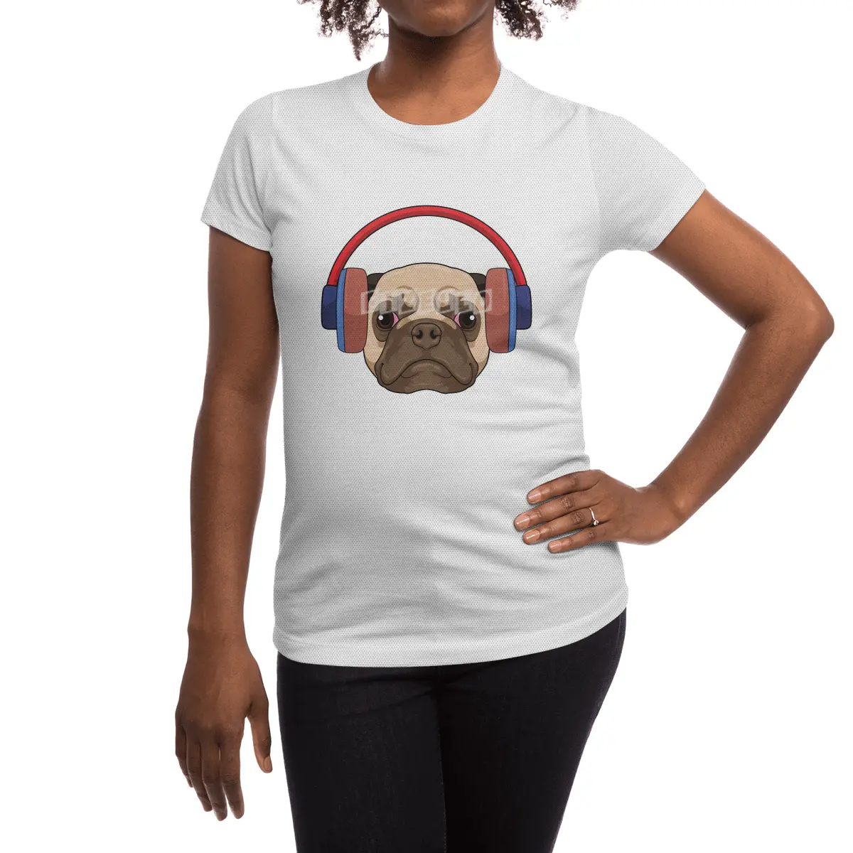 Dog at Music with Headphone Spor T-Shirt
