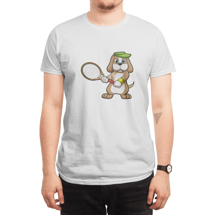 Dog at Tennis with Tennis racket & Cap Spor T-Shirt