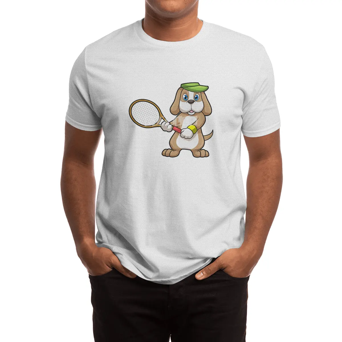 Dog at Tennis with Tennis racket & Cap Spor T-Shirt