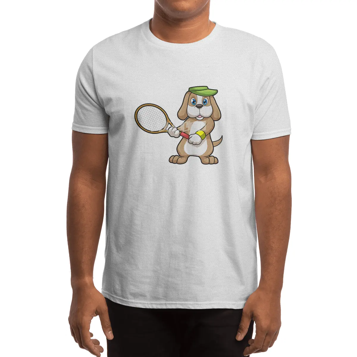 Dog at Tennis with Tennis racket & Cap Spor T-Shirt