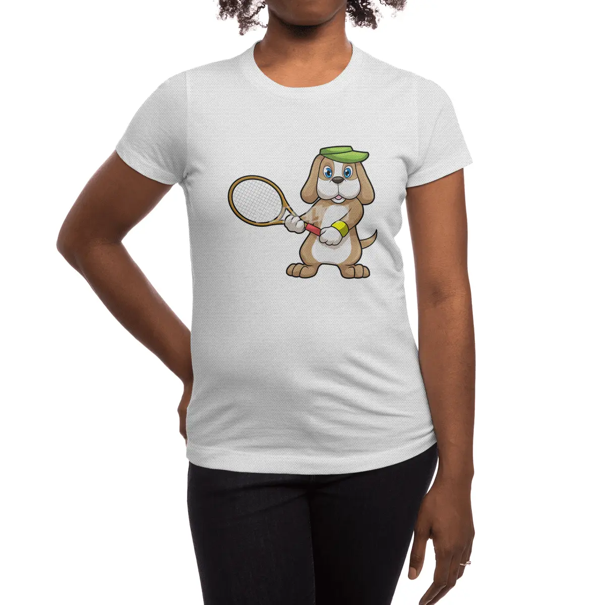 Dog at Tennis with Tennis racket & Cap Spor T-Shirt