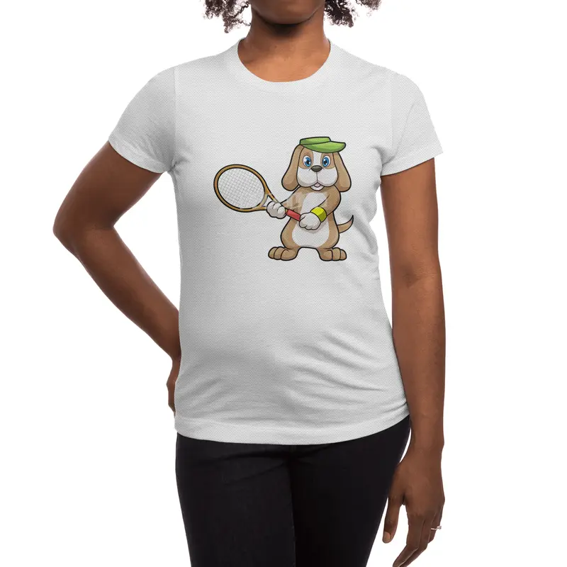 Dog at Tennis with Tennis racket & Cap Spor T-Shirt
