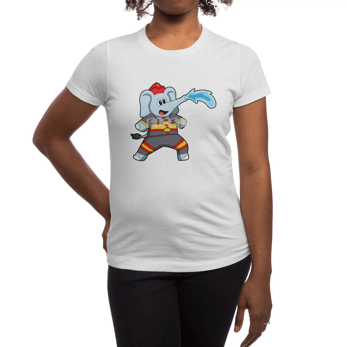 Elephant as Firefighter with Hose Spor T-Shirt
