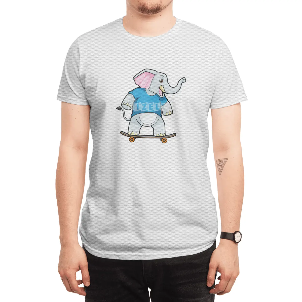 Elephant as Skater with Skateboard Spor T-Shirt