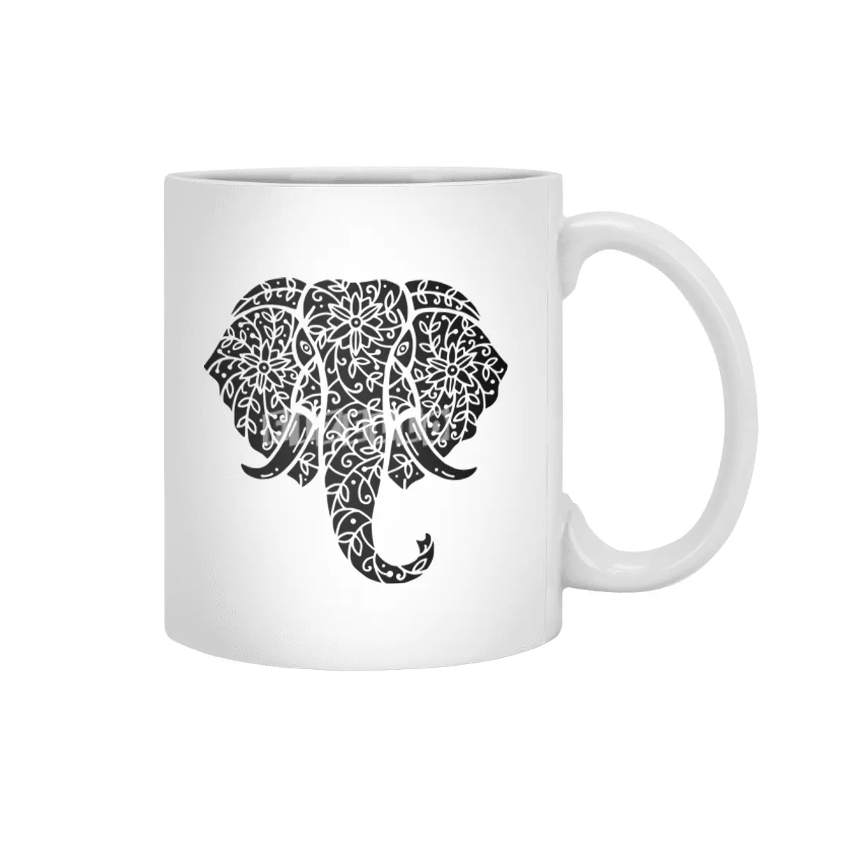 Ornate Elephant (Black on White) Beyaz Kupa