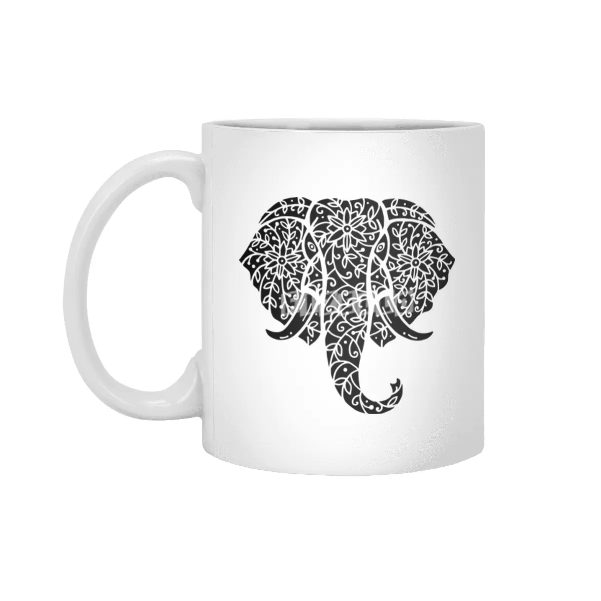 Ornate Elephant (Black on White) Beyaz Kupa