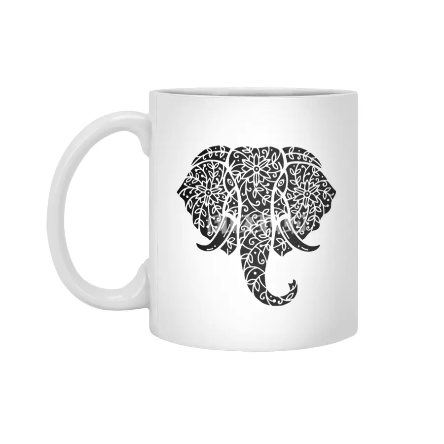 Ornate Elephant (Black on White) Beyaz Kupa