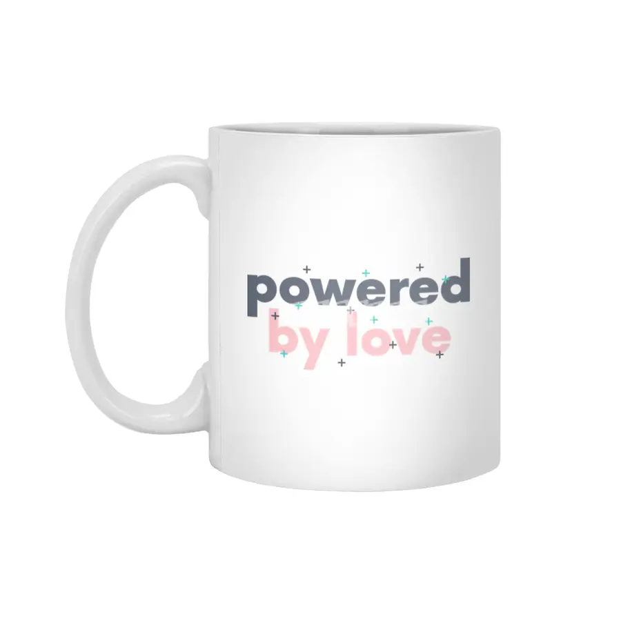 Yoga quotes Shirt Powered by love pink Beyaz Kupa