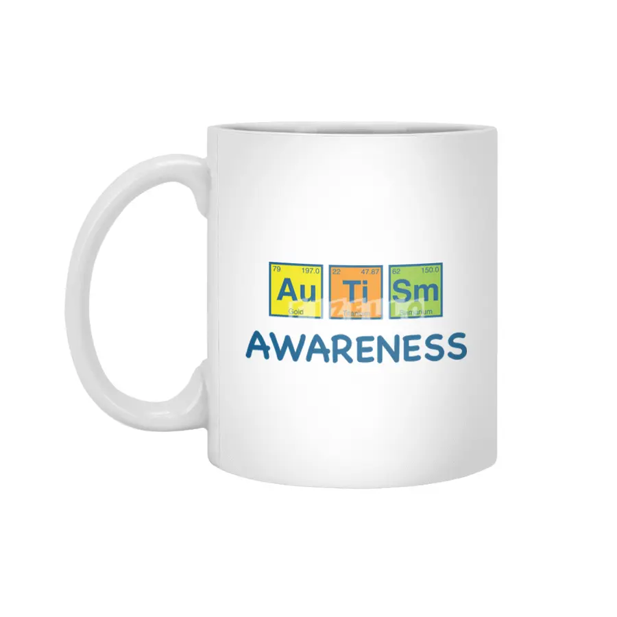 Autism Awareness Light Color Periodic Table Elements Theme for Teachers, Students and Parents Beyaz Kupa