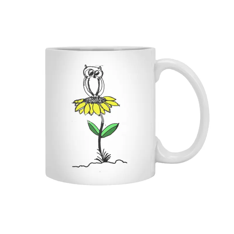 Owl on Yellow Flower Beyaz Kupa