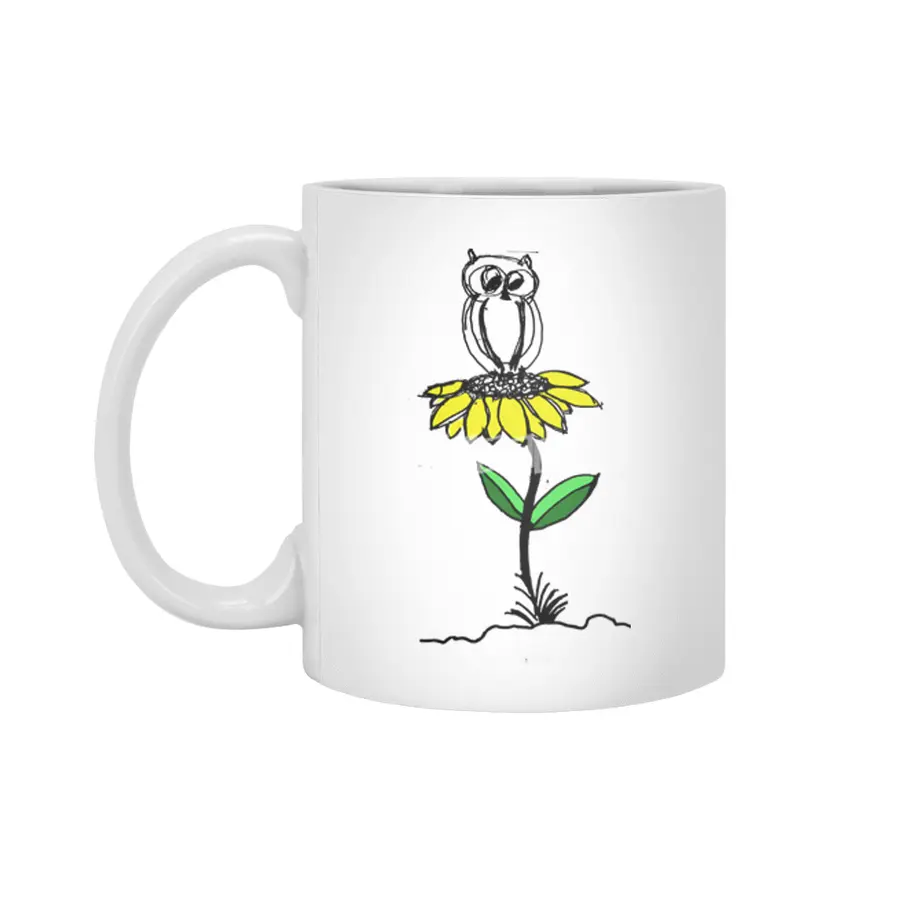 Owl on Yellow Flower Beyaz Kupa