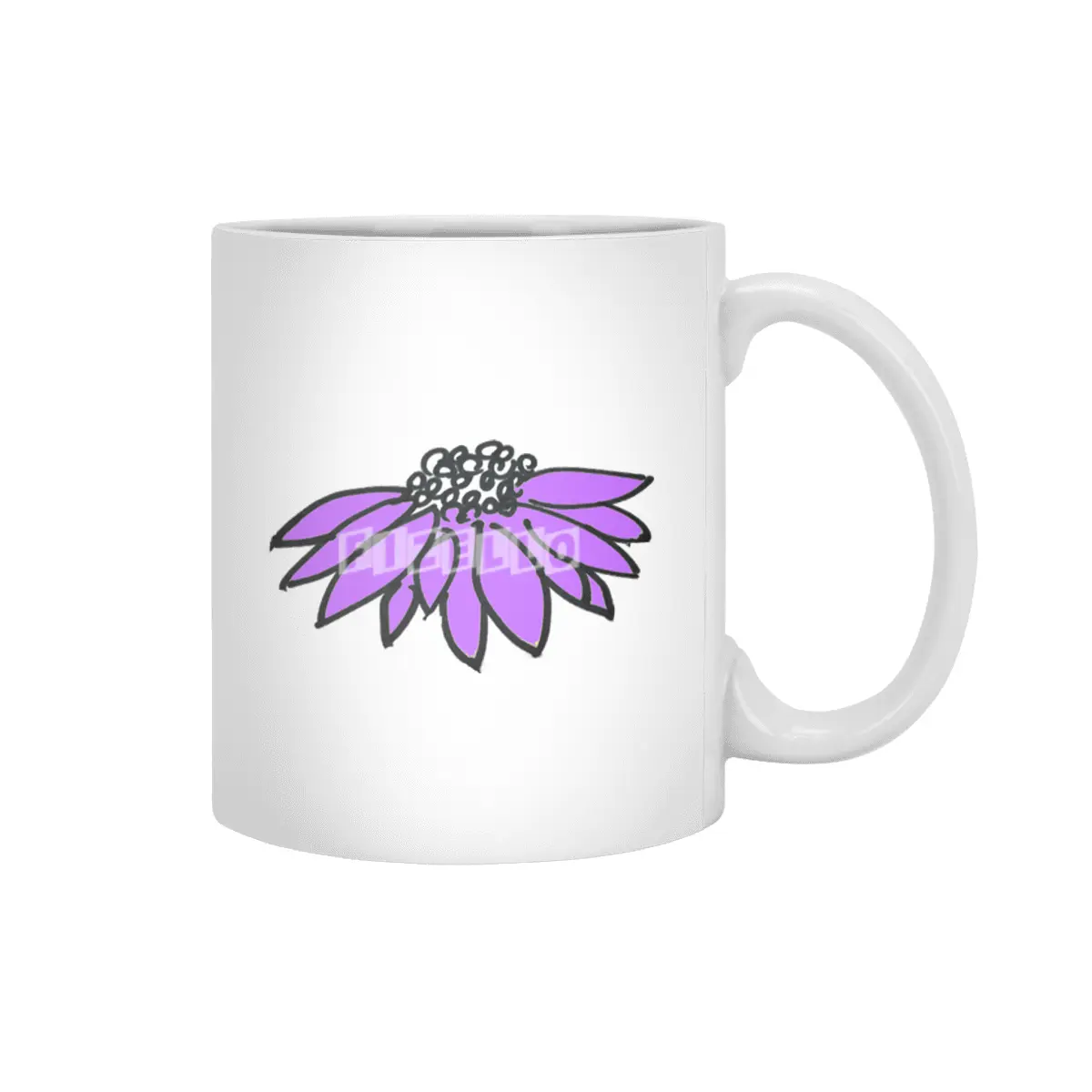 Purple Sketched Flower Beyaz Kupa