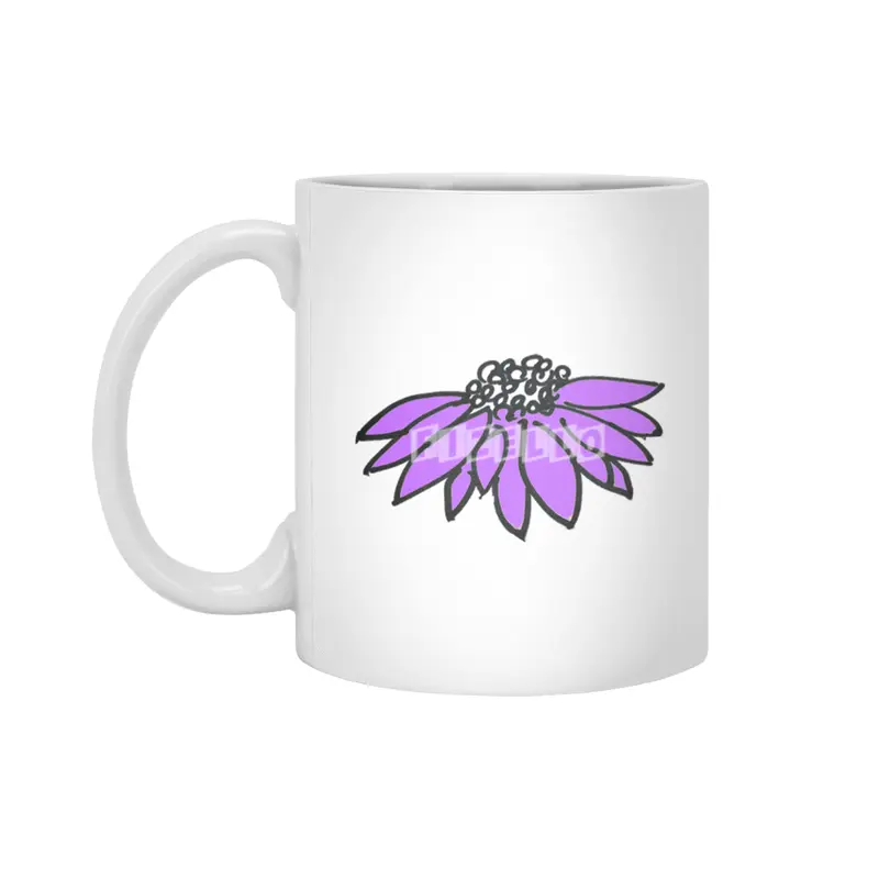 Purple Sketched Flower Beyaz Kupa