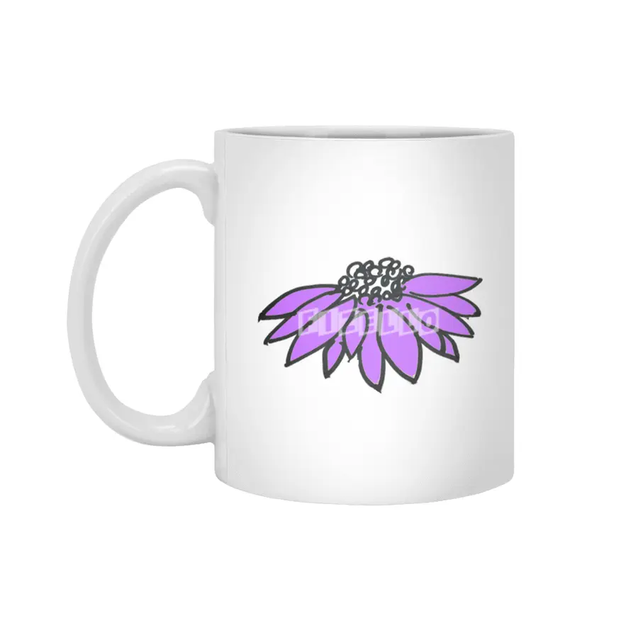 Purple Sketched Flower Beyaz Kupa