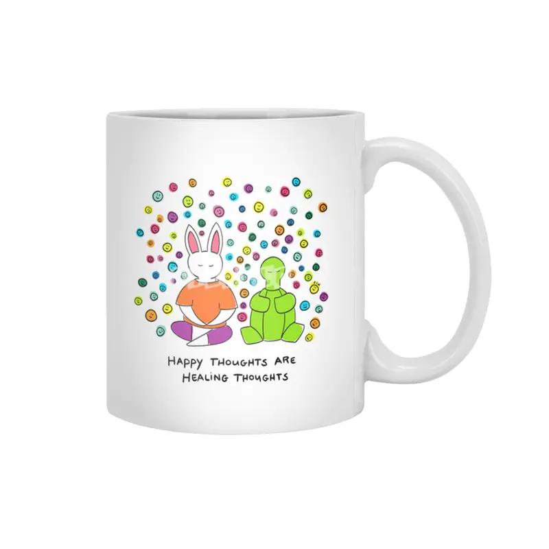 Bunny Daze Yoga - Happy Thoughts Are Healing Thoughts Beyaz Kupa