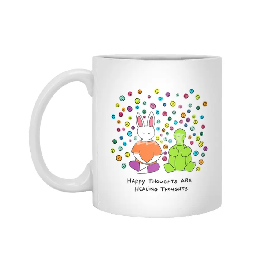Bunny Daze Yoga - Happy Thoughts Are Healing Thoughts Beyaz Kupa