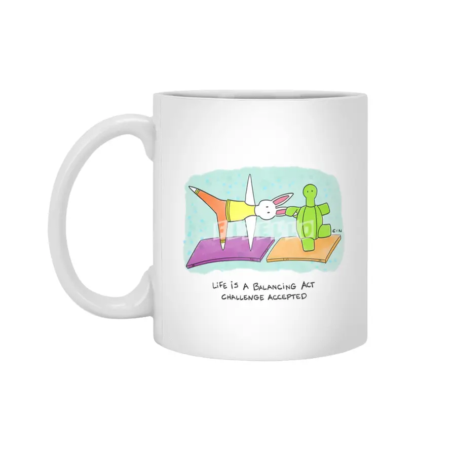 Bunny Daze Yoga - Life is a balancing act...challenge accepted Beyaz Kupa