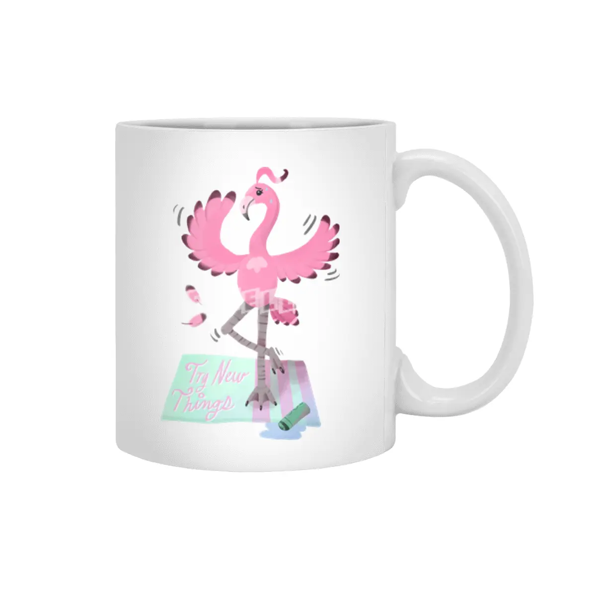 Try New Things with Yoga Flamingo in digital Beyaz Kupa