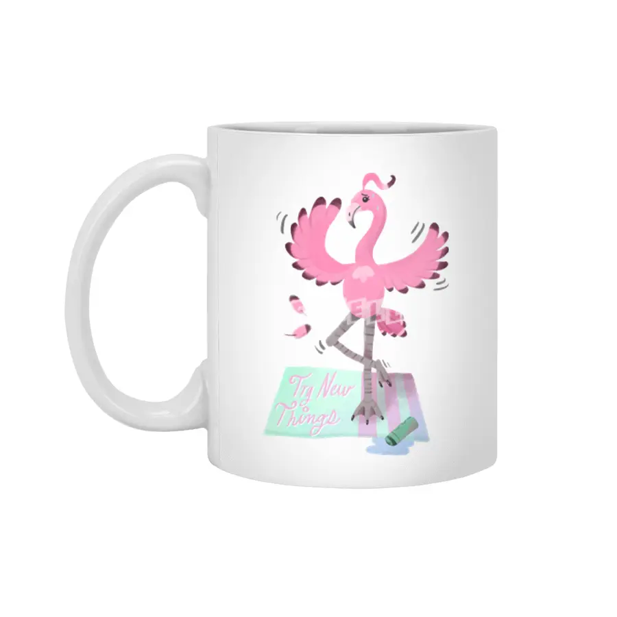 Try New Things with Yoga Flamingo in digital Beyaz Kupa