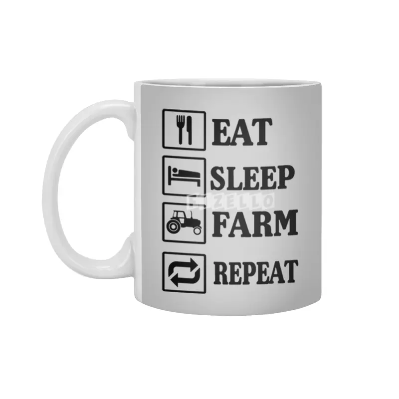Eat Sleep Farm Repeat Logo Beyaz Kupa