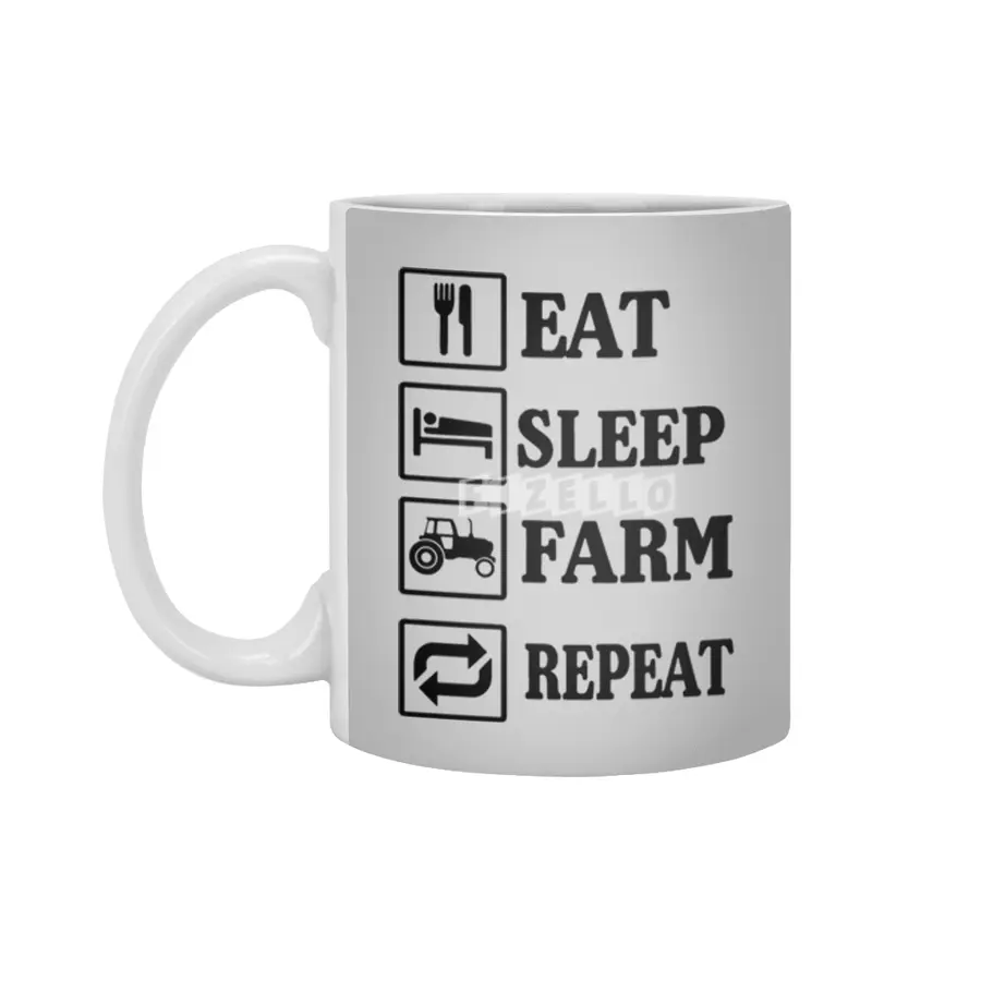 Eat Sleep Farm Repeat Logo Beyaz Kupa
