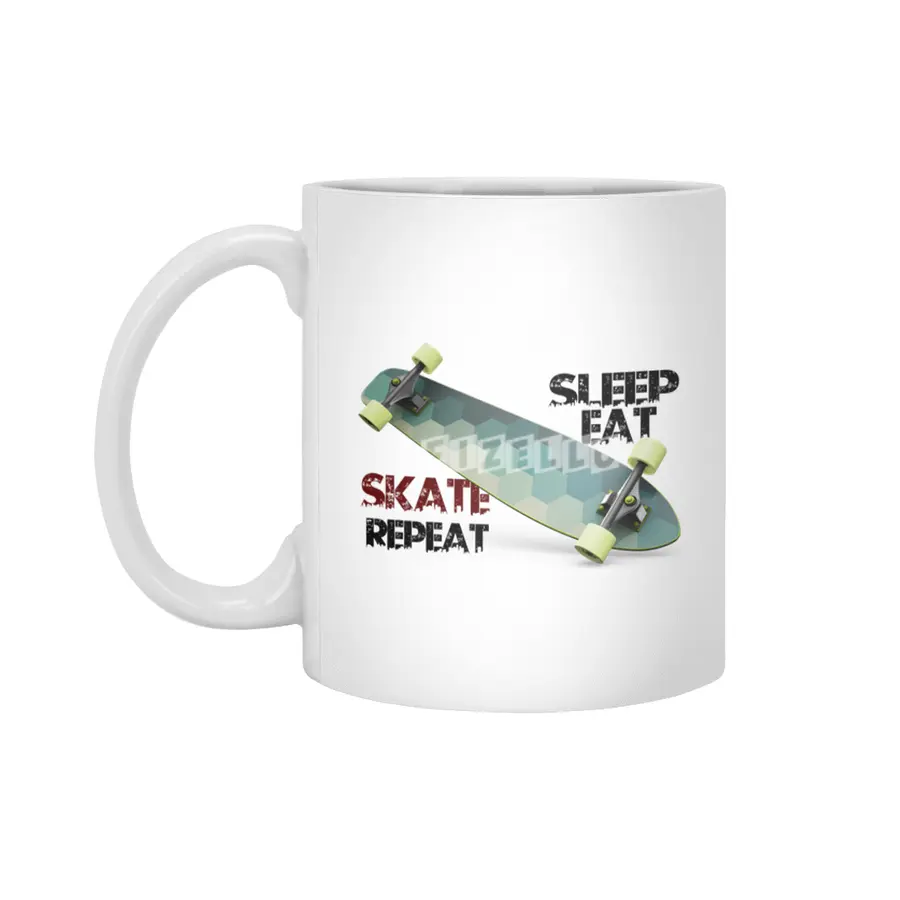 eat sleep skate repeat,skateboard T-shirt Beyaz Kupa