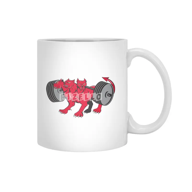Cerberus Multi-headed Dog Hellhound Powerlifting Barbell Cartoon Beyaz Kupa