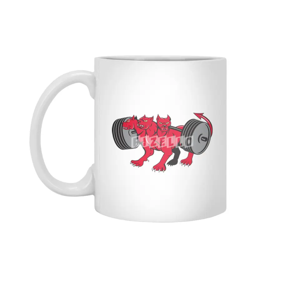 Cerberus Multi-headed Dog Hellhound Powerlifting Barbell Cartoon Beyaz Kupa