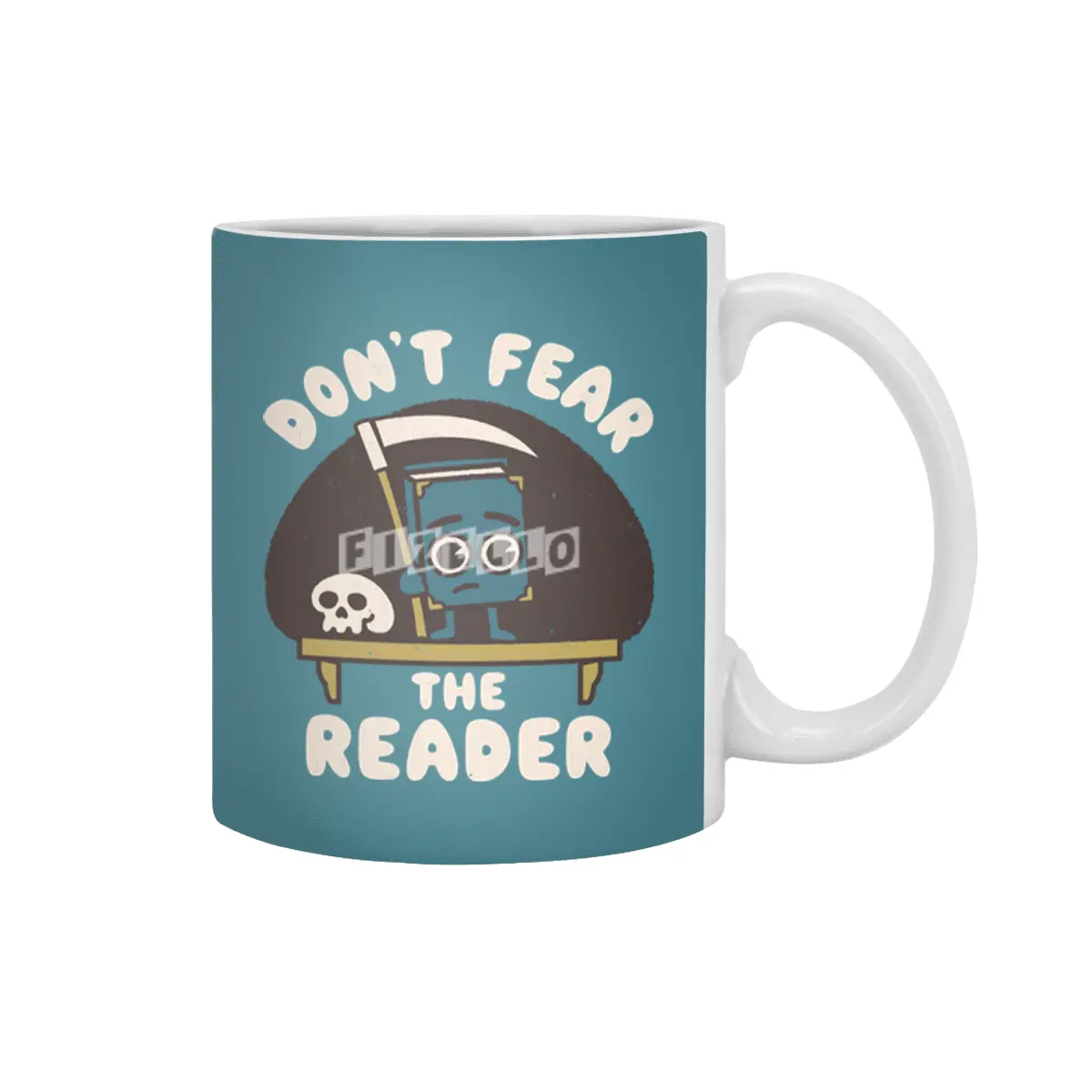 Don't Fear the Reader Kawaii Style Book Cartoon Beyaz Kupa
