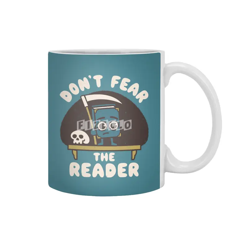 Don't Fear the Reader Kawaii Style Book Cartoon Beyaz Kupa