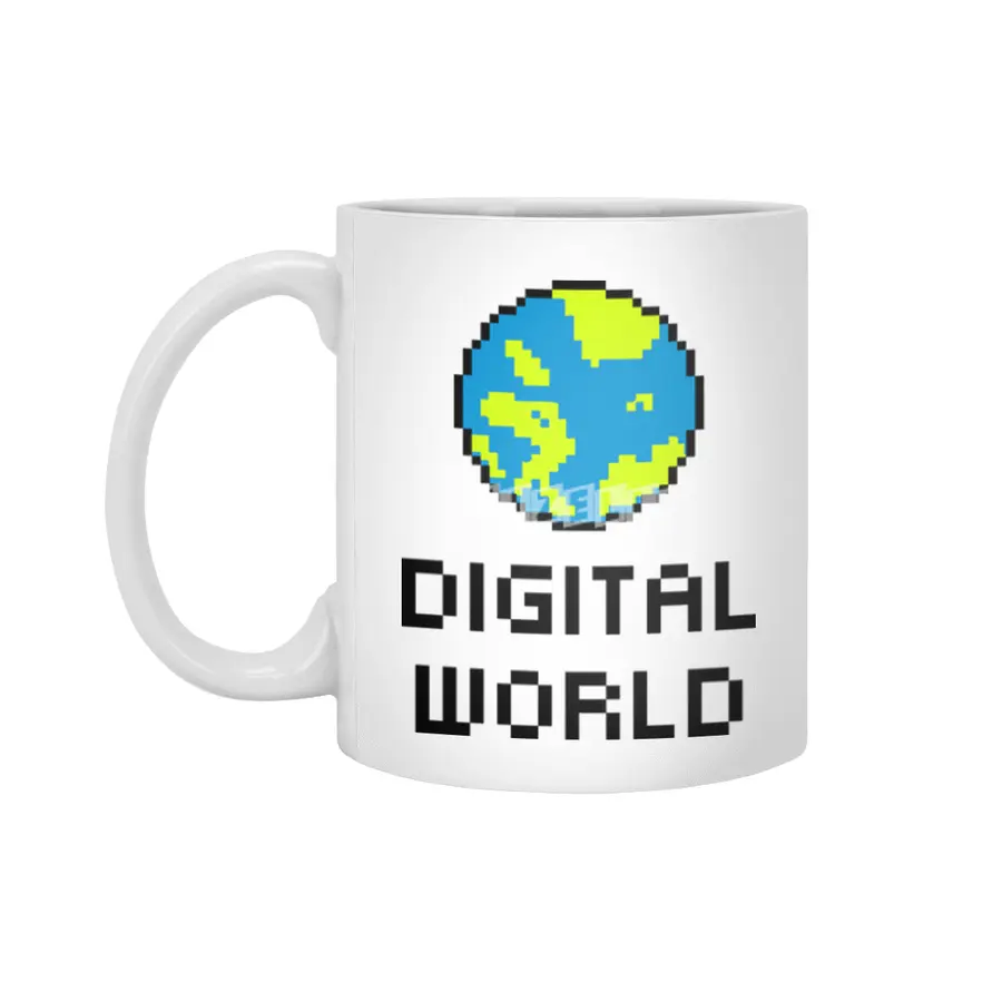 Digital World (8Bit Pixel Earth Logo) Art Beyaz Kupa
