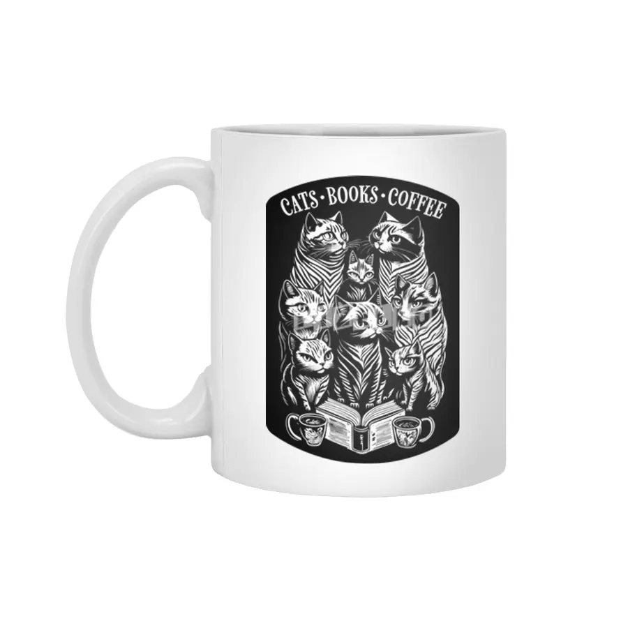 Cats Books Coffee Funny Bookish Cat Lover Beyaz Kupa