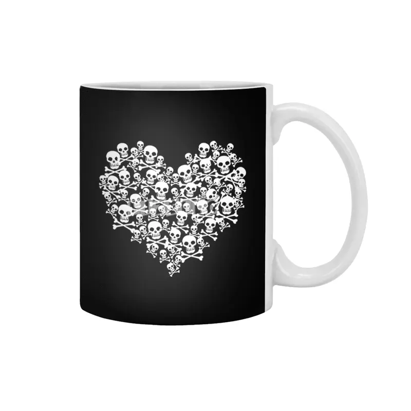 Gothic Skull Heart T-shirt Beyaz Kupa