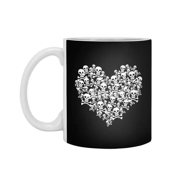 Gothic Skull Heart T-shirt Beyaz Kupa