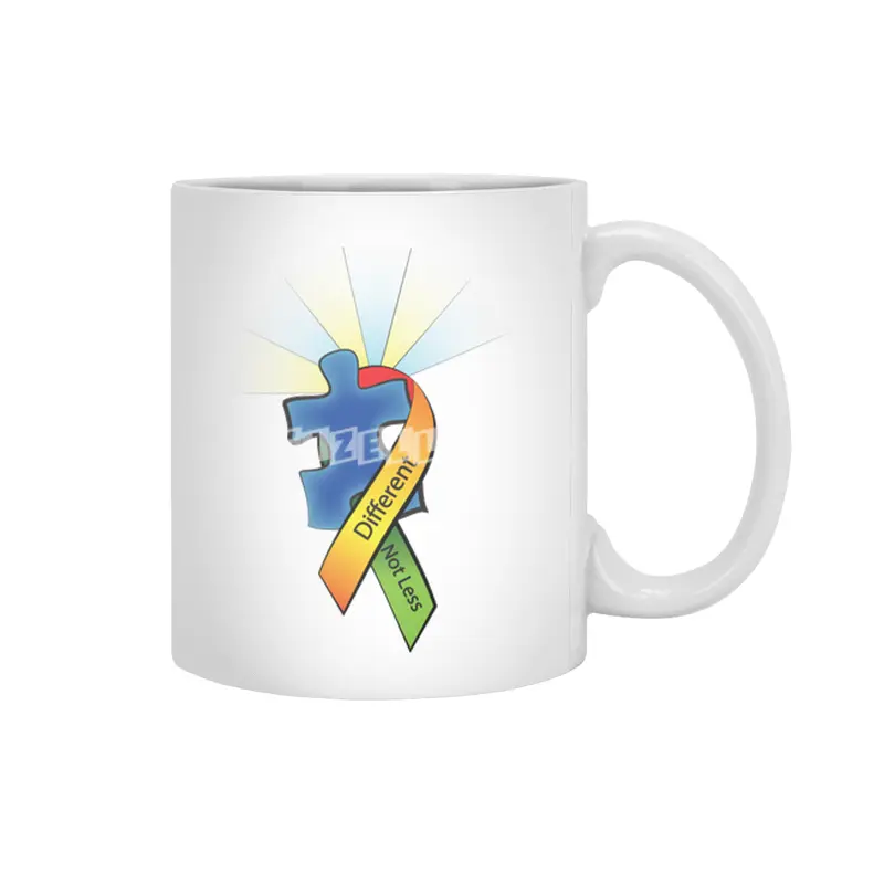 Autism Ribbon with Puzzle Peace Beyaz Kupa