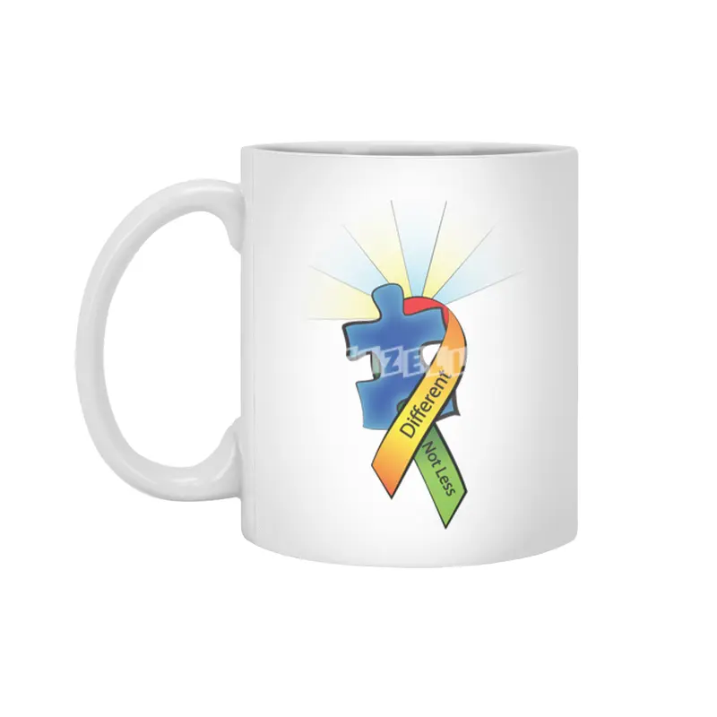 Autism Ribbon with Puzzle Peace Beyaz Kupa