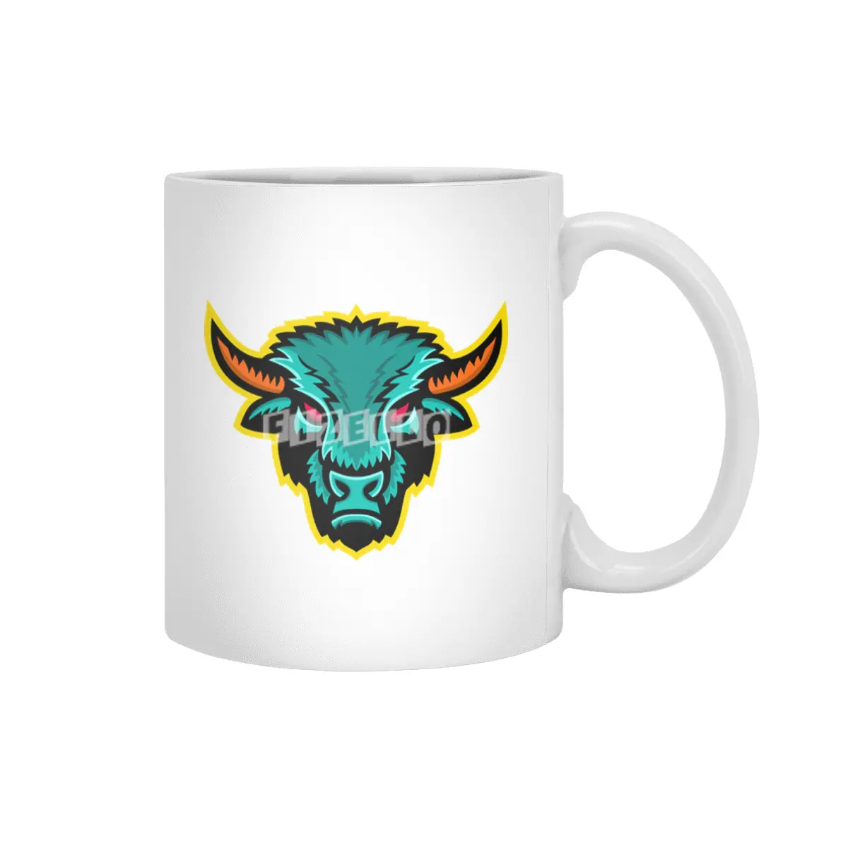American Bison Head Sports Mascot Beyaz Kupa