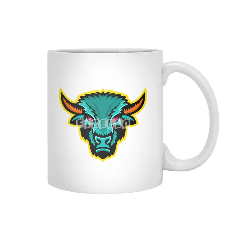 American Bison Head Sports Mascot Beyaz Kupa