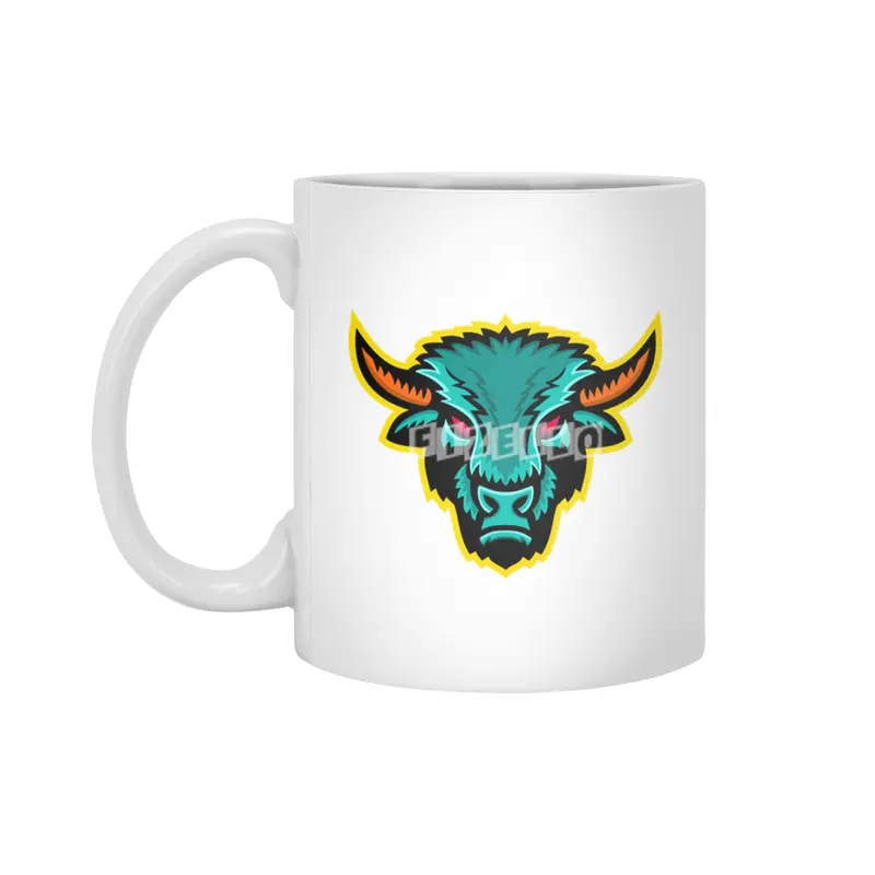 American Bison Head Sports Mascot Beyaz Kupa